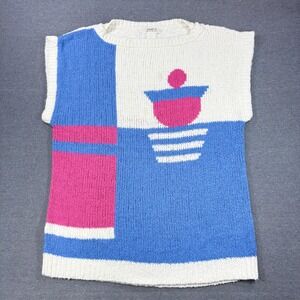 Sample Vintage Catalina Pink White Blue Women 60s/70s Mod Geometric Sweater S